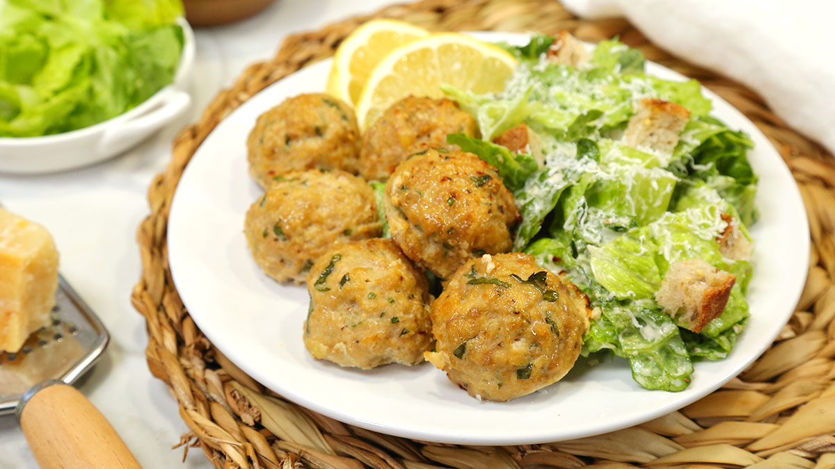 Salad Meal Prep: Caesar with Chicken Meatballs - Meg's Everyday Indulgence