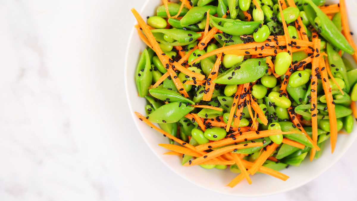 Snap Pea Salad with Edamame and Sesame Dressing - Kirbie's Cravings